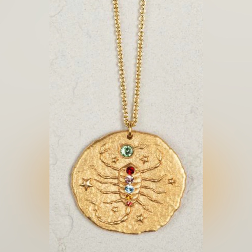 🆕 JEWELED SCORPIO ZODIAC COIN NECKLACE